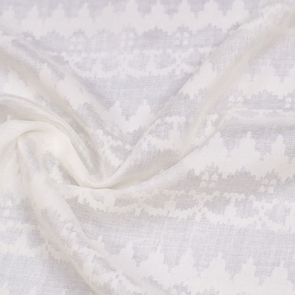 Baumwollstoff Gaze mit Ethno-Muster beflockt - wollweiss (2.Wahl)