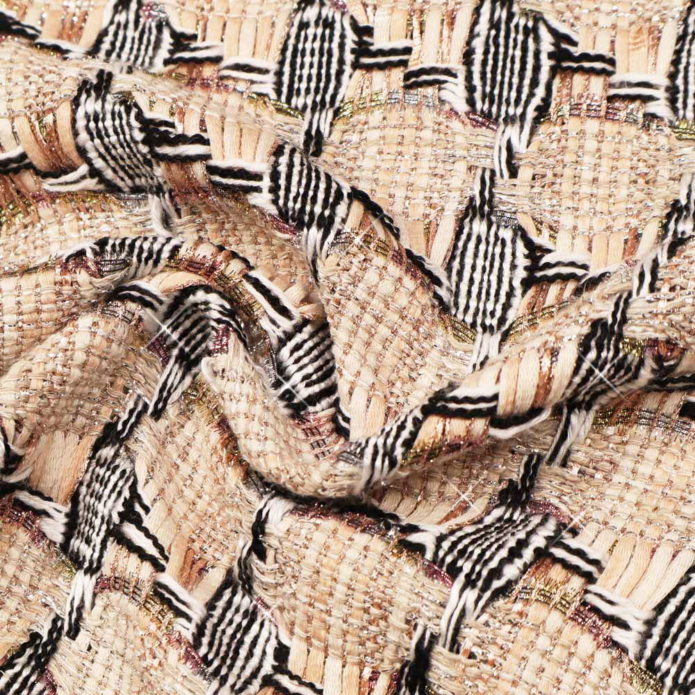 Bouclé Hahnentritt & Lurex Melange - wollweiss/apricot/creme/schwarz/gold/roségold/silber