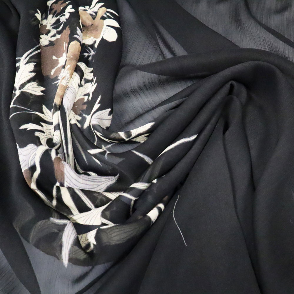 Crêpe Chiffon  Blumen  - schwarz/beige/braun/grau/wollweiss (2.Wahl)