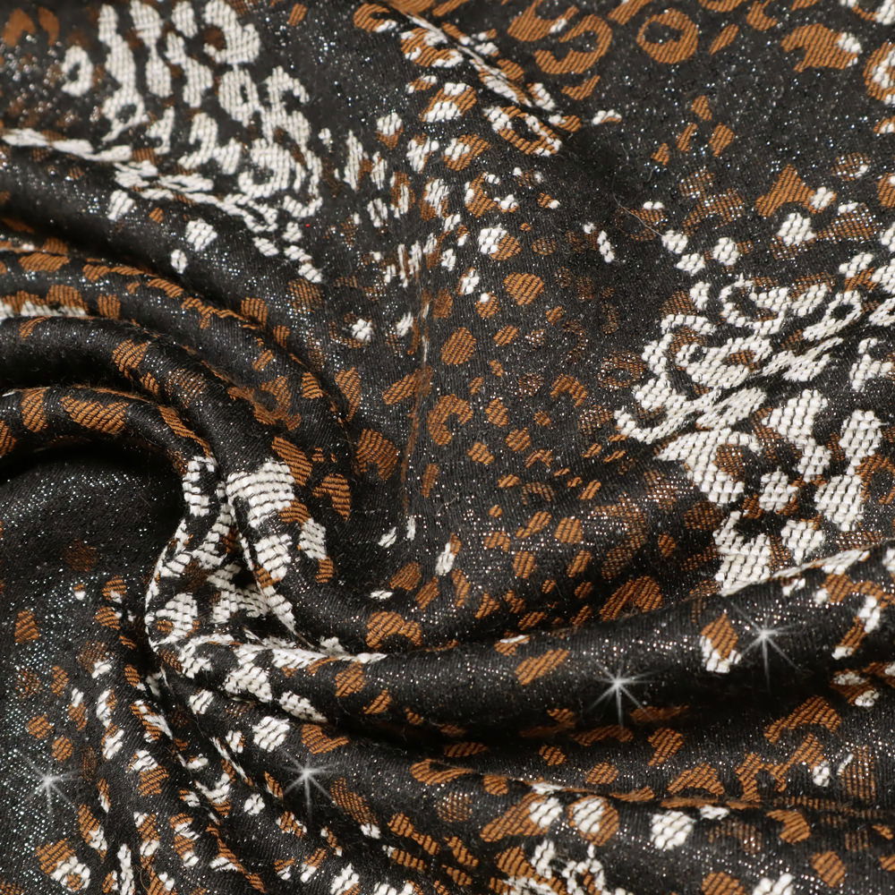 Lurex Jacquard Jackenstoff kleines Leo-Muster - schwarz/braun/wollweiss