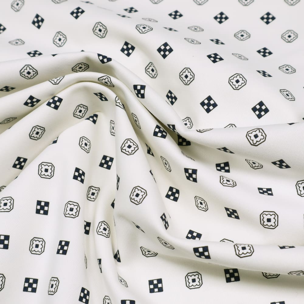Stretch Baumwoll- Twill Würfel - wollweiss/schwarz (2.Wahl)
