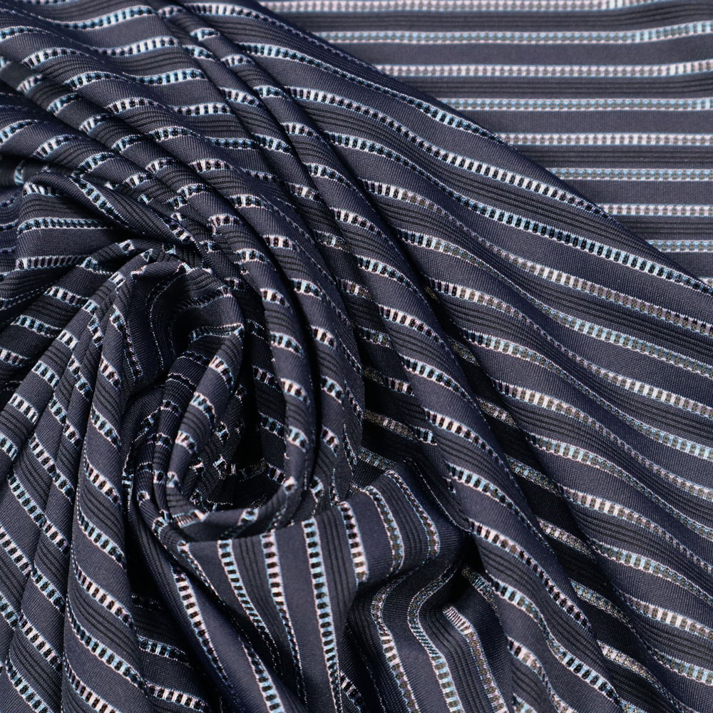 Polyamid-Polyester-Lycra Jersey Lochmuster-Streifen - nachtblau/weiß/blau Öko-Tex Standard 100