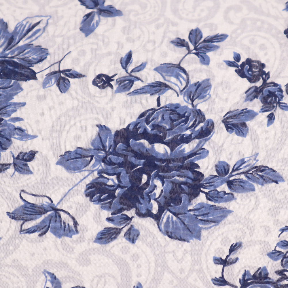 Ausbrenner Jersey Ornamente & blaue Rosen - weiss/marineblau