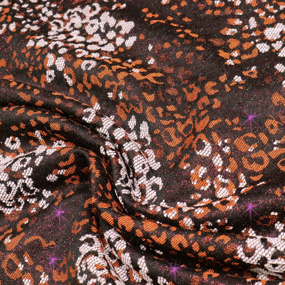 Lurex Jacquard Jackenstoff kleines Leo-Muster - schwarz/terrakotta/wollweiss/neon pink
