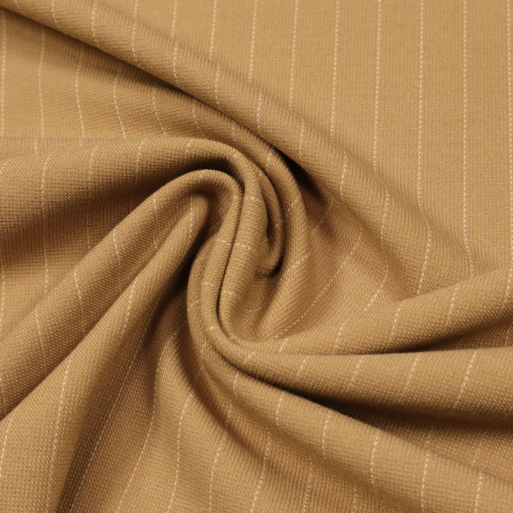 Stretch- Kostümstoff Nadelstreifen - beige/wollweiss 