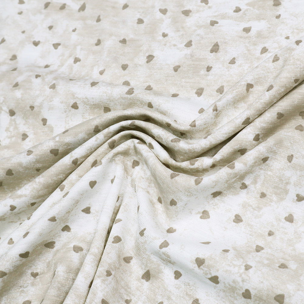 Slub Jersey Baumwolljersey Herzchen & Batik - wollweiss/beige/taupe Extra breit !