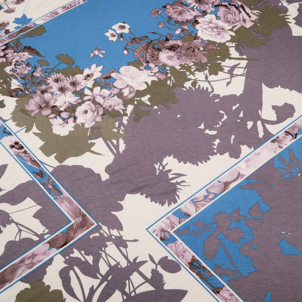 Viskosejersey mit Blumenmuster - wollweiss/türkis/flieder/taupe