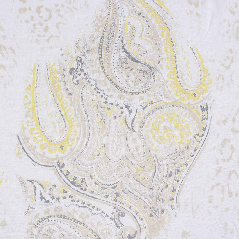 Baumwoll- Voile Leoparden & Paisleymuster - wollweiss/beige/gelb/grau