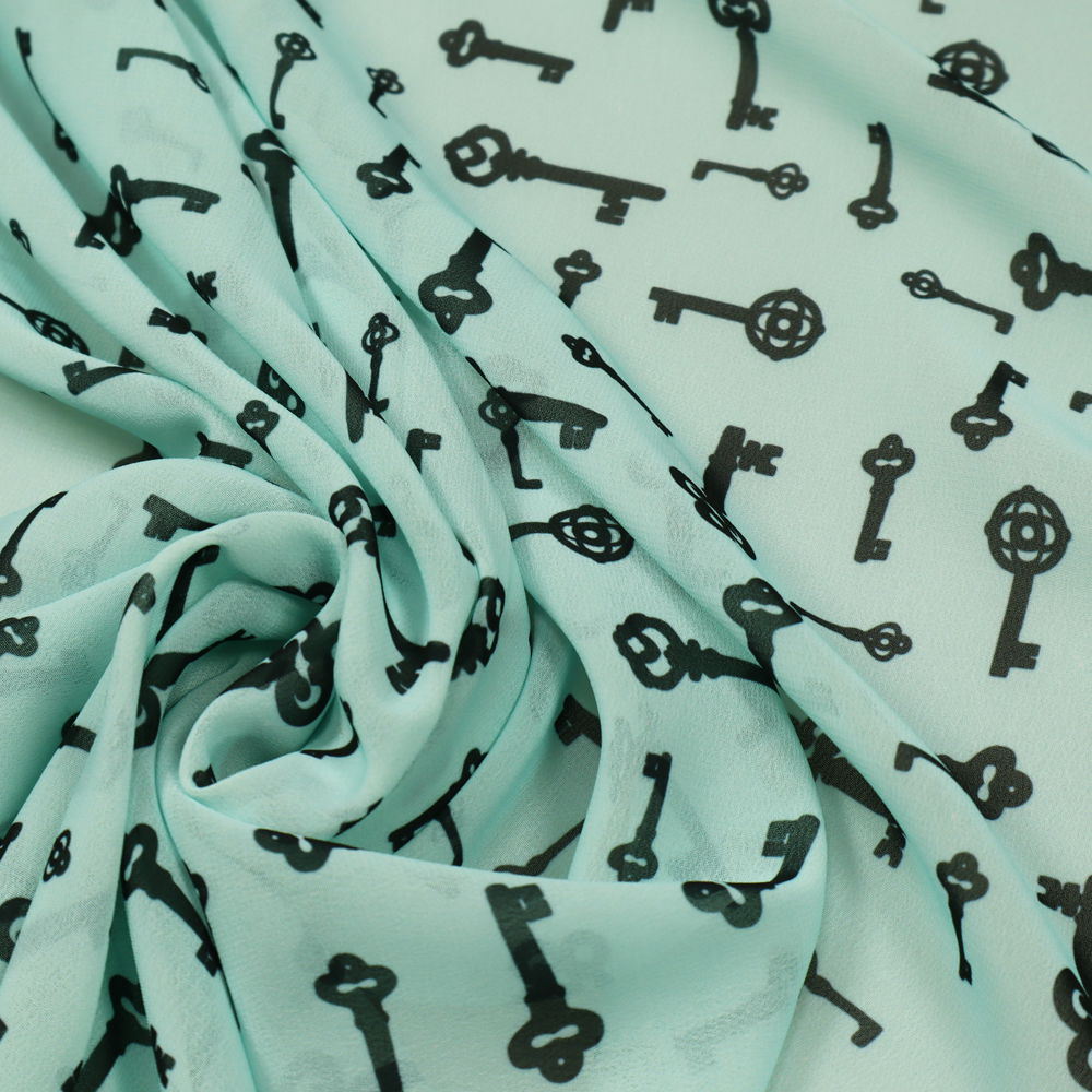 Chiffon mit Schlüsselmotiv- mint/schwarz
