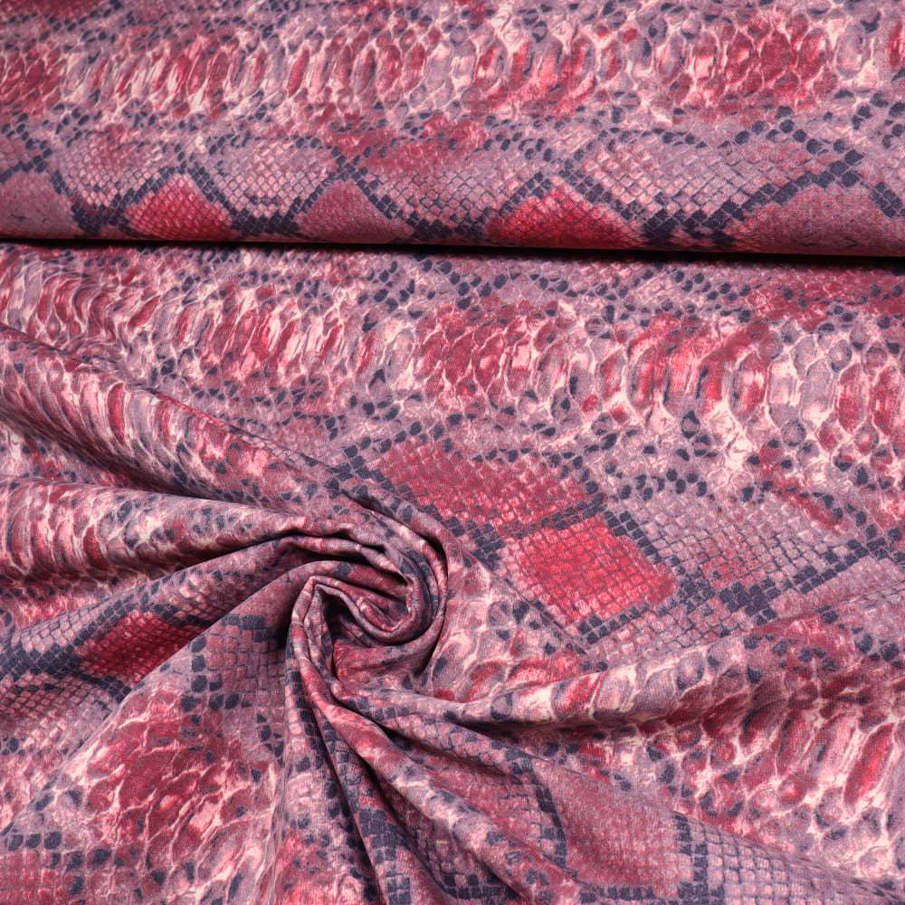 Stretch Baumwollstoff mit Schlangenmuster - altrosa/rot/grau/schwarz