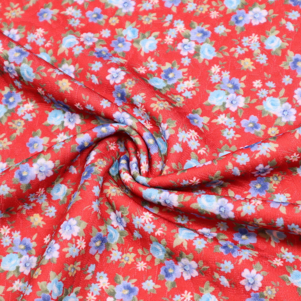 Stretch Doubleface Jersey Blümchen - rot/hellblau/türkis/gelb/grün/weiss
