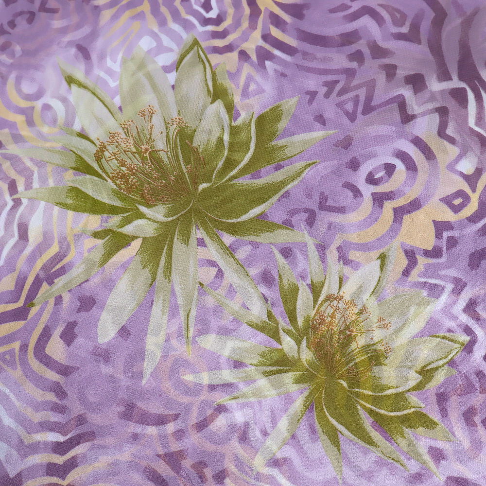 Chiffon mit Blumen-Motiv - flieder/apricot/hellgrün/kiwi