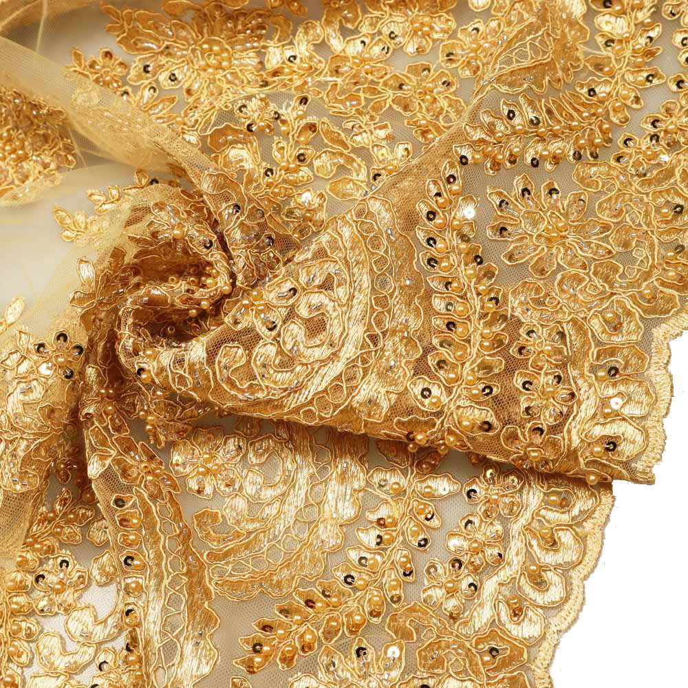 3D Bogen Tüll- Spitze mit Glasperlen & Pailletten uni - gold