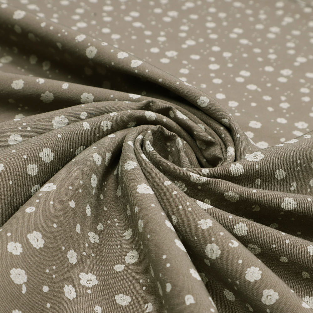 Stretch Baumwoll-Mix mit Blümchen - hellbraun/beige